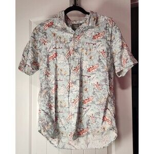 BERKLEY JENSEN Men's Large Blue Short Sleeve Floral Linen Blend Button Up Shirt